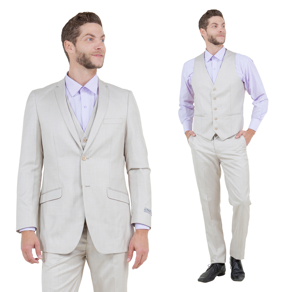 Slim Fit 3pc Mens Suit Set by Tazzio, Tan